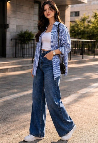 Women’s Striped Oversized Shirt | Casual Full Sleeve Button Down Shirt