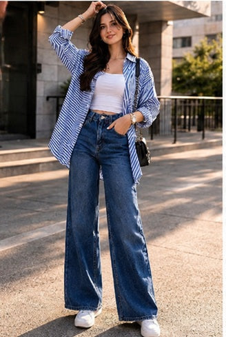 Women’s Striped Oversized Shirt | Casual Full Sleeve Button Down Shirt