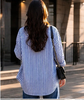 Women’s Striped Oversized Shirt | Casual Full Sleeve Button Down Shirt